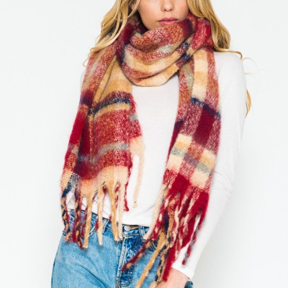Softer than Cashmere Plaid Scarf, Red, Navy, Camel, Off White - Picture 7 of 11